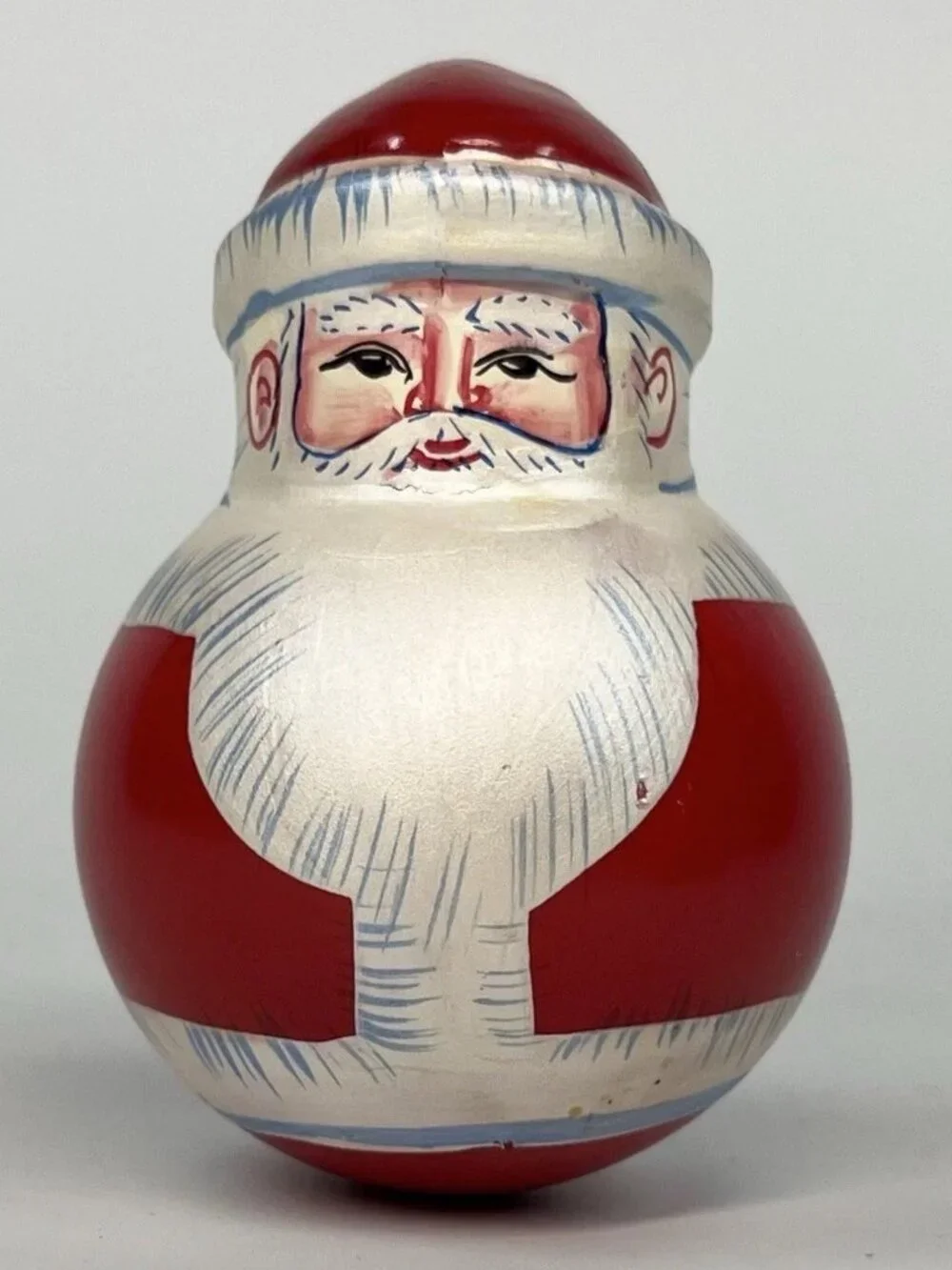 Vtg Roly Poly SANTA Figure Bell Chime Ringing Christmas Painted Folk Art Metal